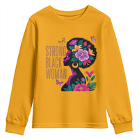 Strong Black Woman Floral Afro Youth Sweatshirt Empowering Black Queen Pride Celebrating Melanin and Strength