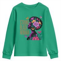 Strong Black Woman Floral Afro Youth Sweatshirt Empowering Black Queen Pride Celebrating Melanin and Strength