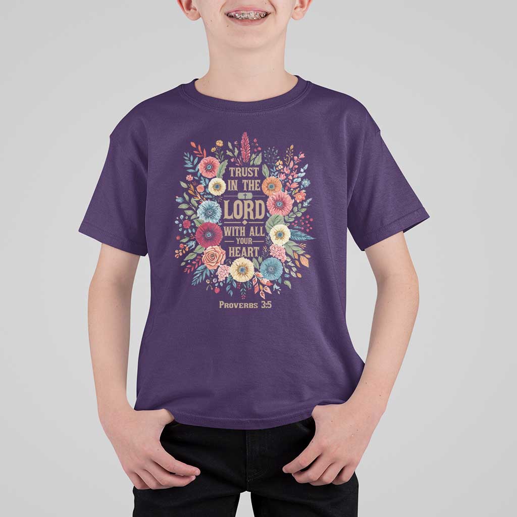 Trust in the Lord Proverbs 3:5 Floral Christian T Shirt For Kid Inspirational Bible Verse