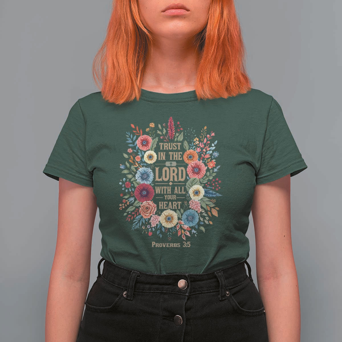 Trust in the Lord Proverbs 3:5 Floral Christian T Shirt For Women Inspirational Bible Verse