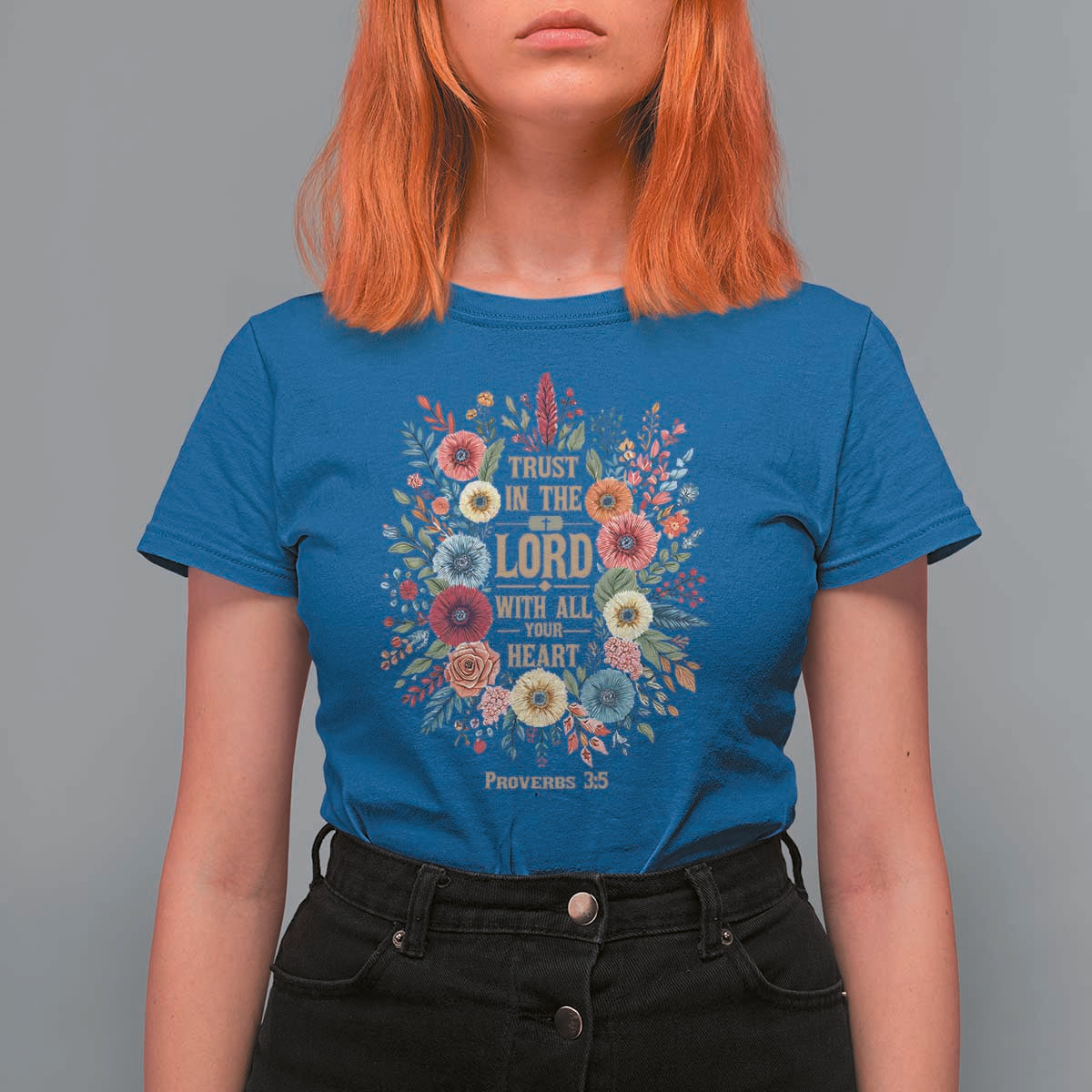 Trust in the Lord Proverbs 3:5 Floral Christian T Shirt For Women Inspirational Bible Verse