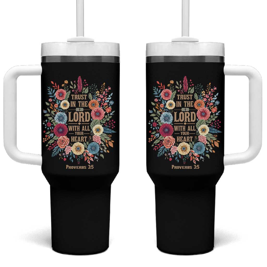 Trust in the Lord Proverbs 3:5 Floral Christian Tumbler With Handle Inspirational Bible Verse