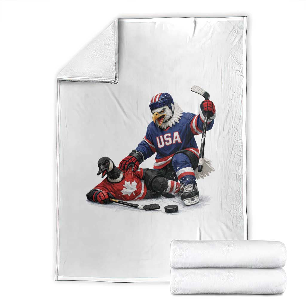 USA Eagle Vs Canada Loon Rivalry Graphic Throw Blanket Funny Sports Fan Ice Hockey Game Day Supporter