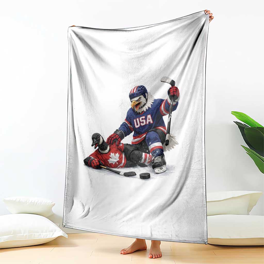 USA Eagle Vs Canada Loon Rivalry Graphic Throw Blanket Funny Sports Fan Ice Hockey Game Day Supporter