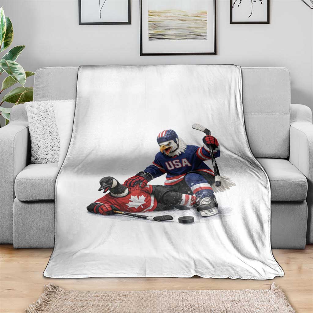 USA Eagle Vs Canada Loon Rivalry Graphic Throw Blanket Funny Sports Fan Ice Hockey Game Day Supporter