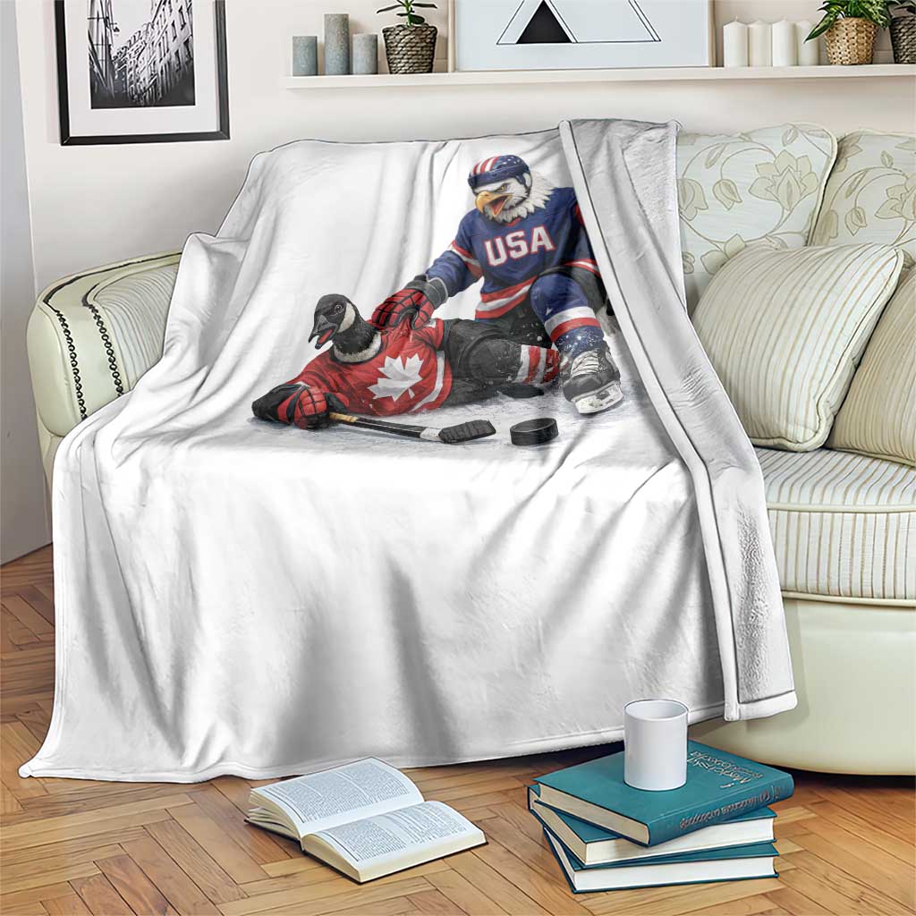 USA Eagle Vs Canada Loon Rivalry Graphic Throw Blanket Funny Sports Fan Ice Hockey Game Day Supporter