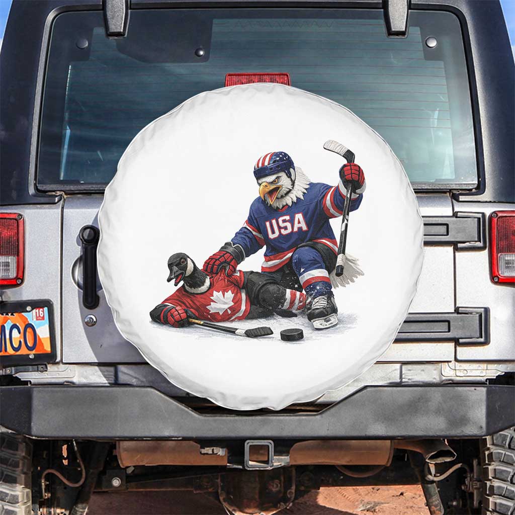 USA Eagle Vs Canada Loon Rivalry Graphic Spare Tire Cover Funny Sports Fan Ice Hockey Game Day Supporter
