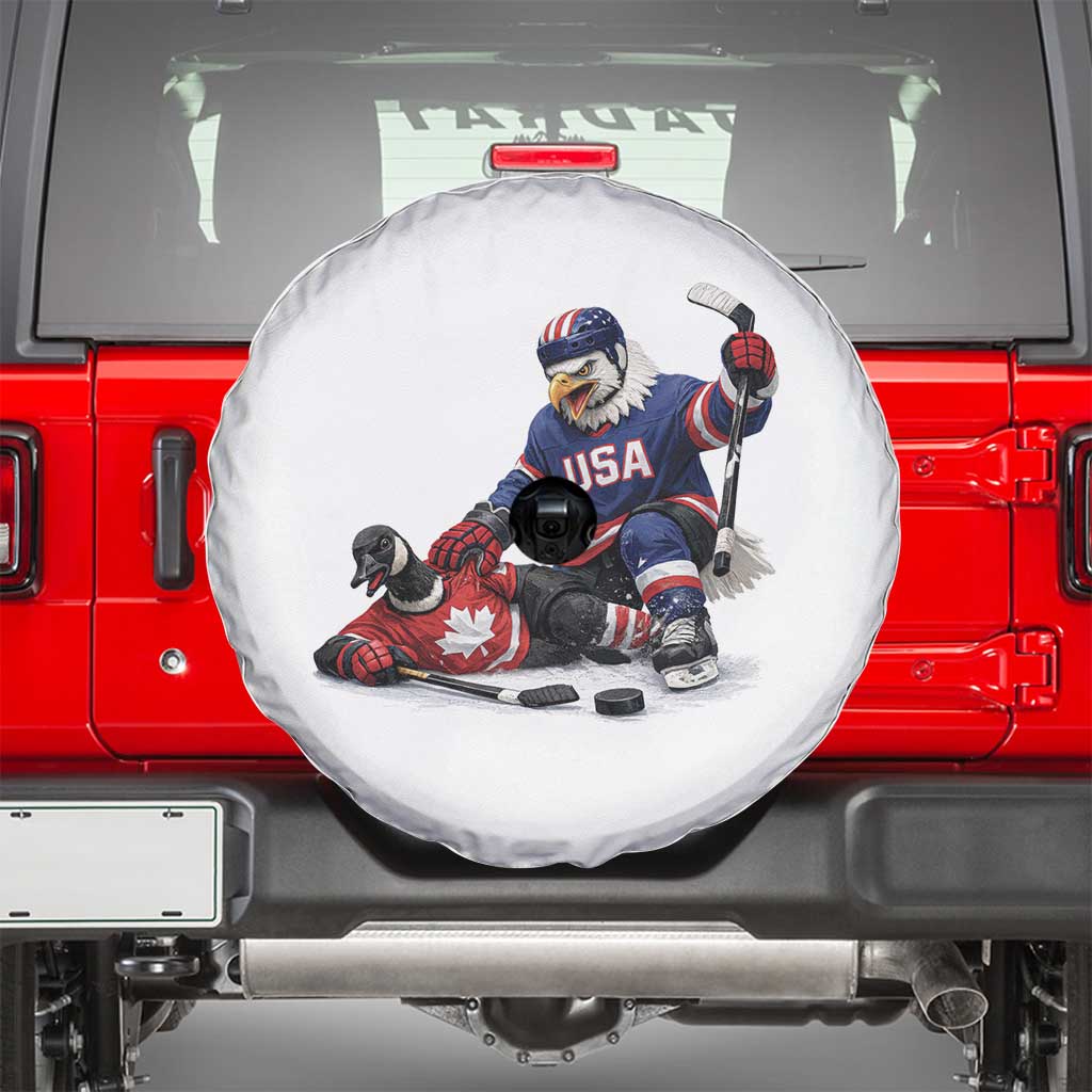 USA Eagle Vs Canada Loon Rivalry Graphic Spare Tire Cover Funny Sports Fan Ice Hockey Game Day Supporter