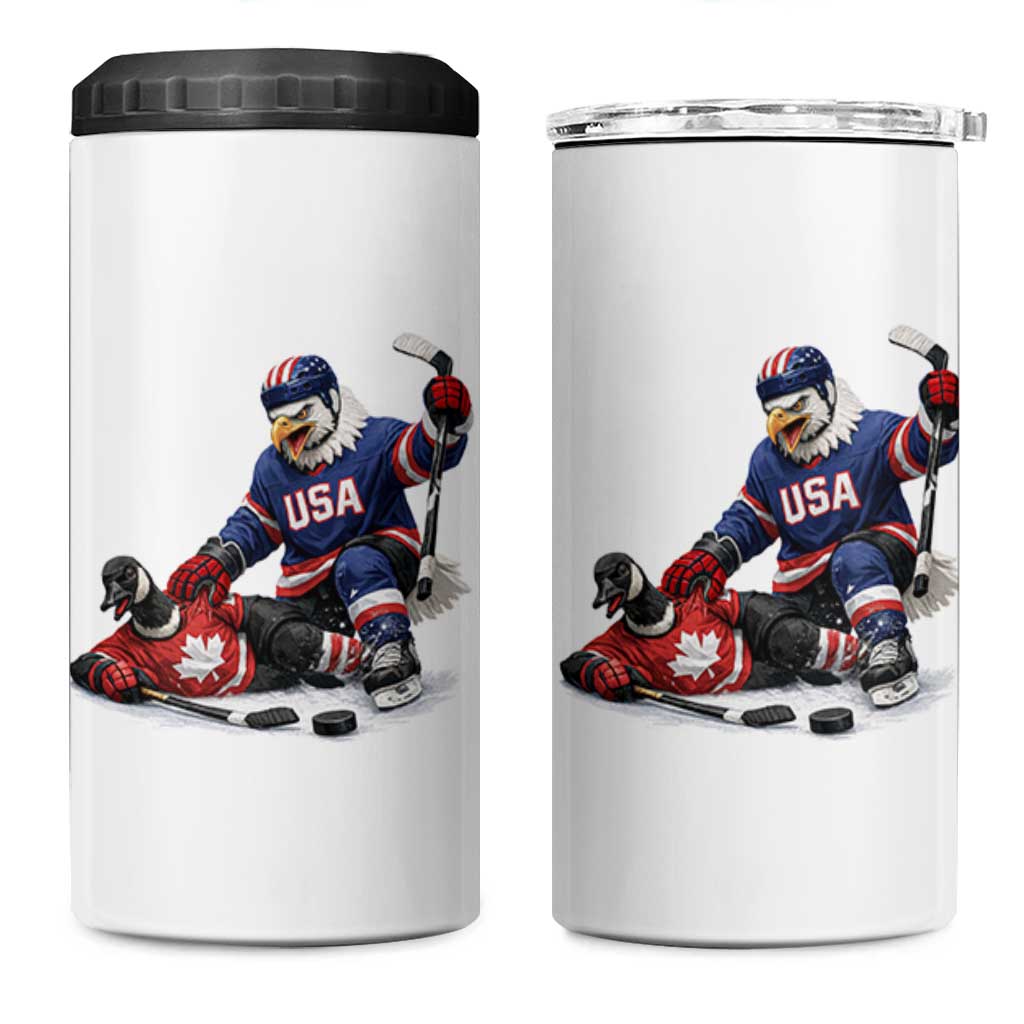 USA Eagle Vs Canada Loon Rivalry Graphic 4 in 1 Can Cooler Tumbler Funny Sports Fan Ice Hockey Game Day Supporter
