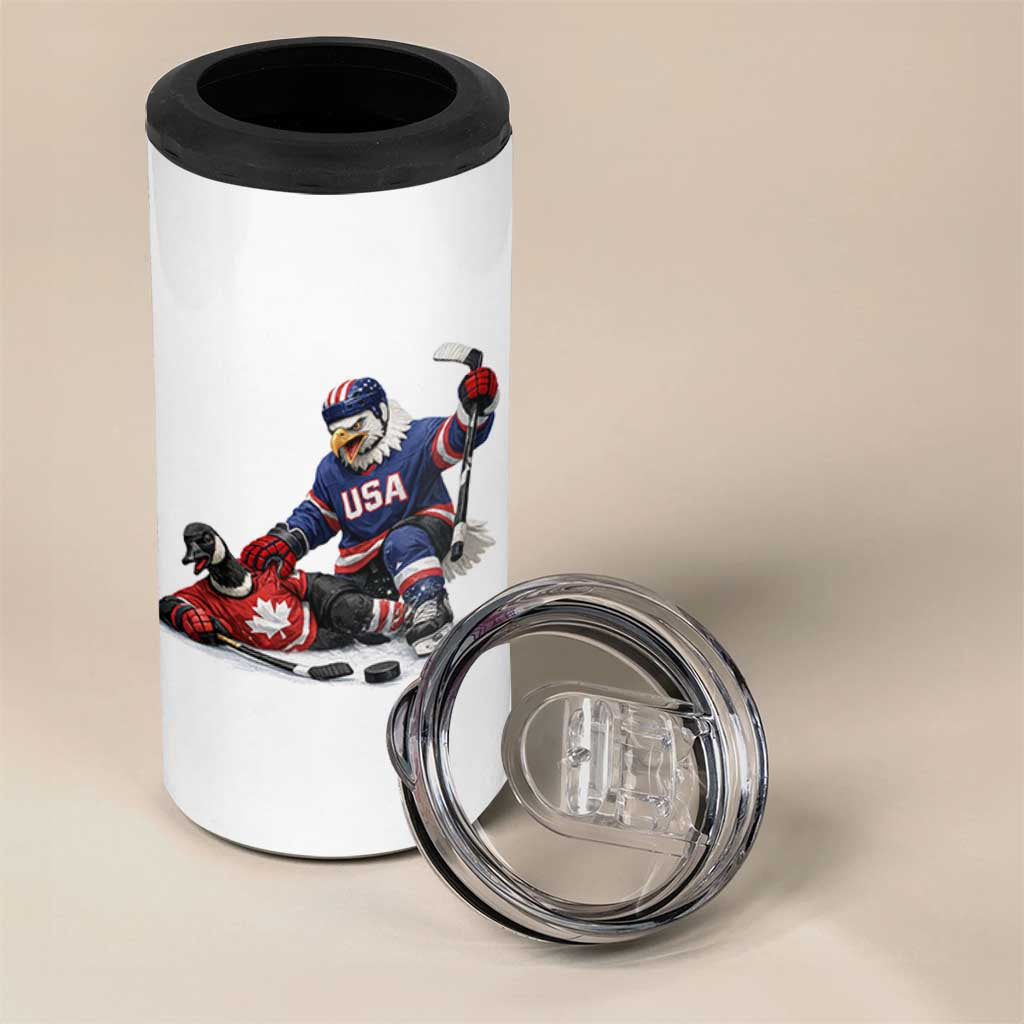 USA Eagle Vs Canada Loon Rivalry Graphic 4 in 1 Can Cooler Tumbler Funny Sports Fan Ice Hockey Game Day Supporter