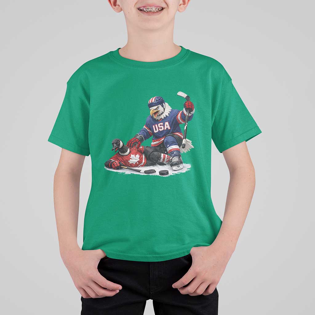 USA Eagle Vs Canada Loon Rivalry Graphic T Shirt For Kid Funny Sports Fan Ice Hockey Game Day Supporter