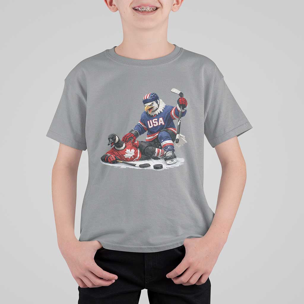USA Eagle Vs Canada Loon Rivalry Graphic T Shirt For Kid Funny Sports Fan Ice Hockey Game Day Supporter