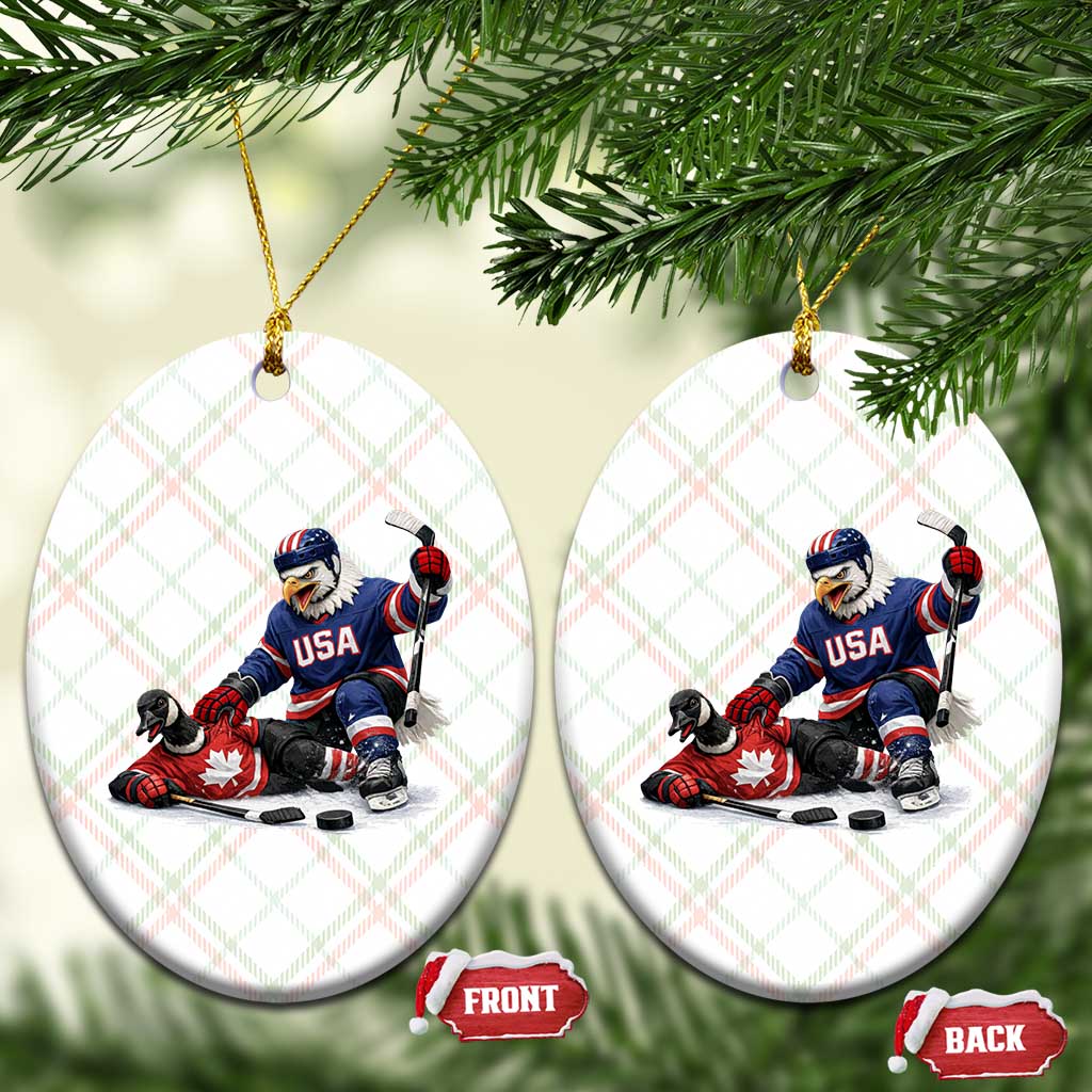 USA Eagle Vs Canada Loon Rivalry Graphic Ceramic Ornament Funny Sports Fan Ice Hockey Game Day Supporter
