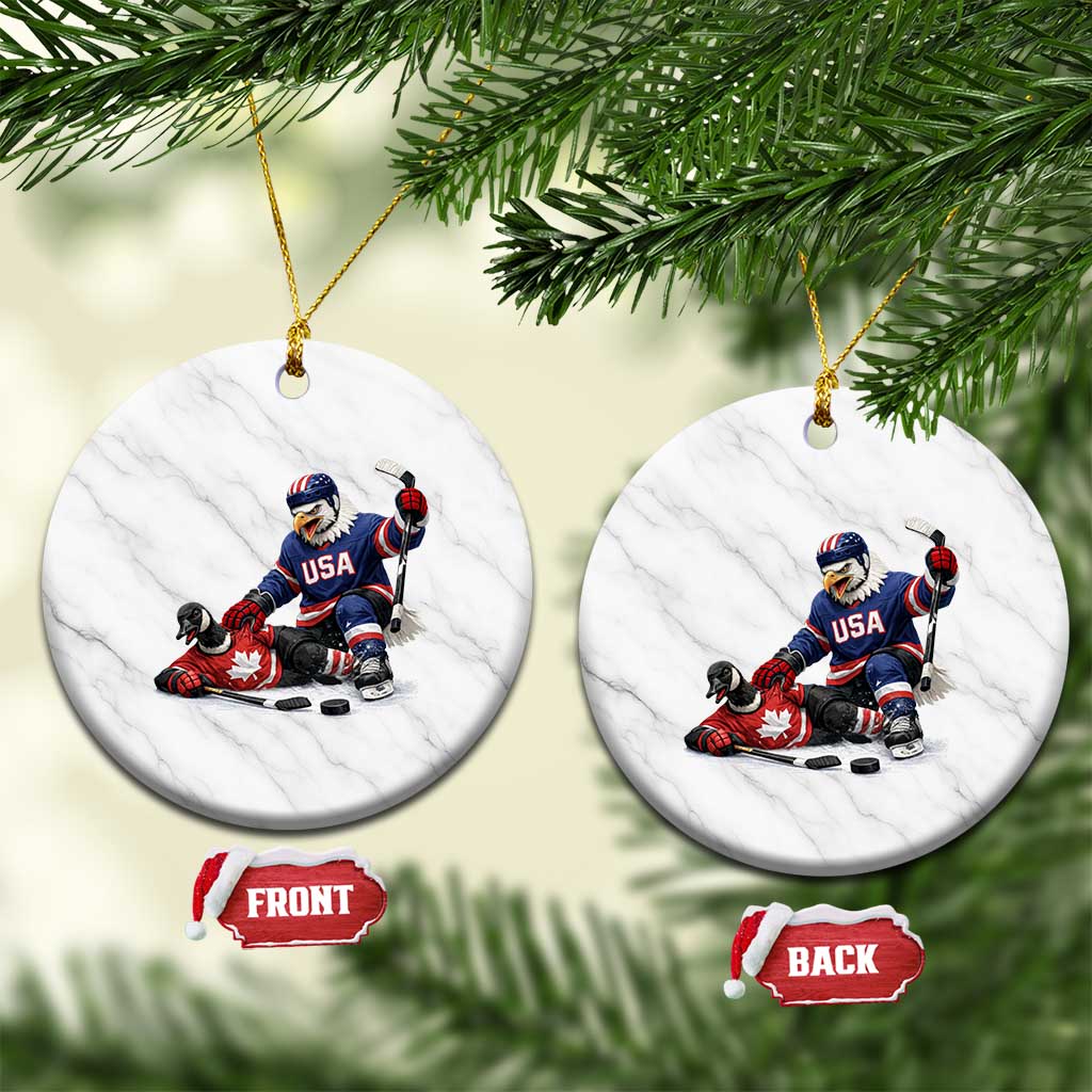 USA Eagle Vs Canada Loon Rivalry Graphic Ceramic Ornament Funny Sports Fan Ice Hockey Game Day Supporter