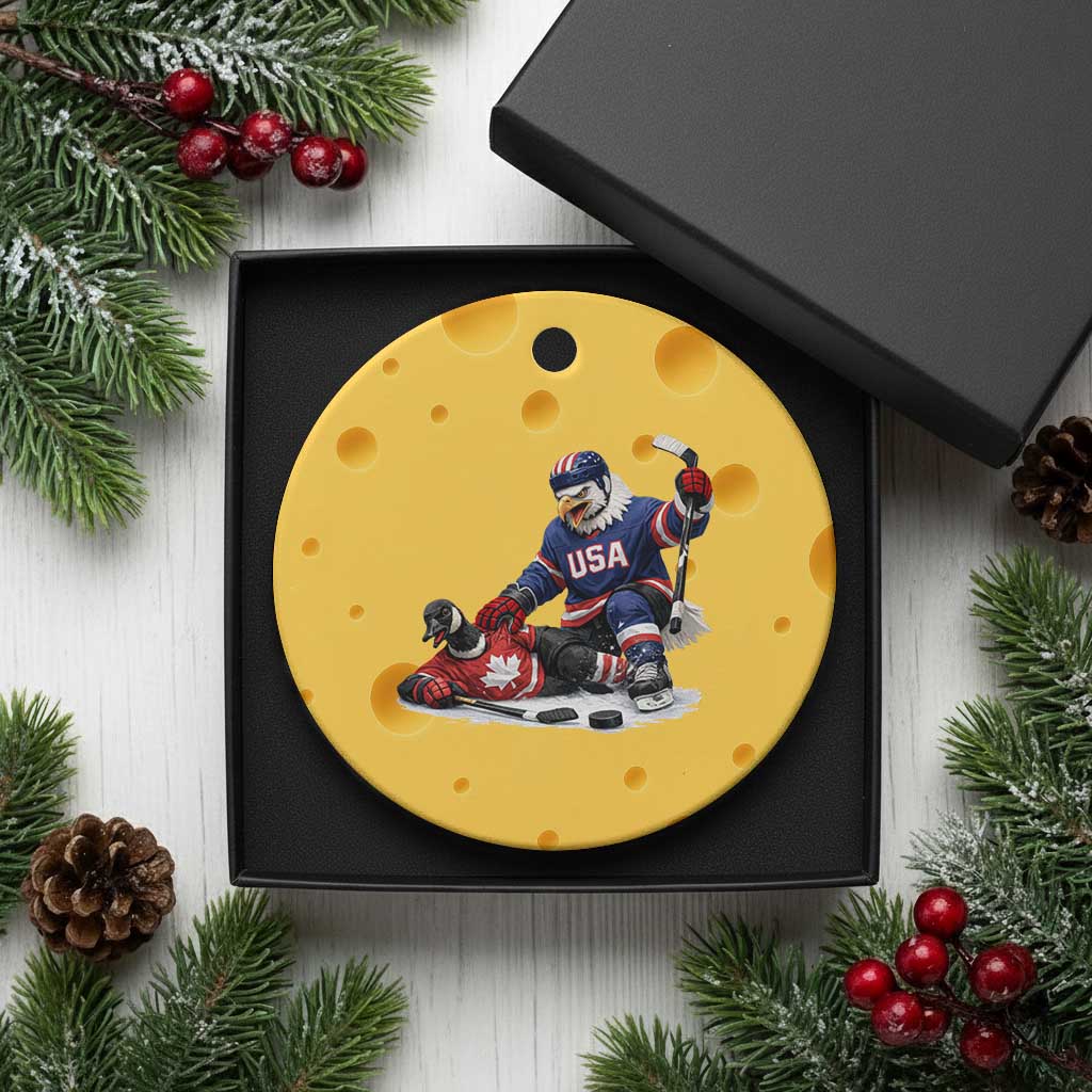 USA Eagle Vs Canada Loon Rivalry Graphic Ceramic Ornament Funny Sports Fan Ice Hockey Game Day Supporter