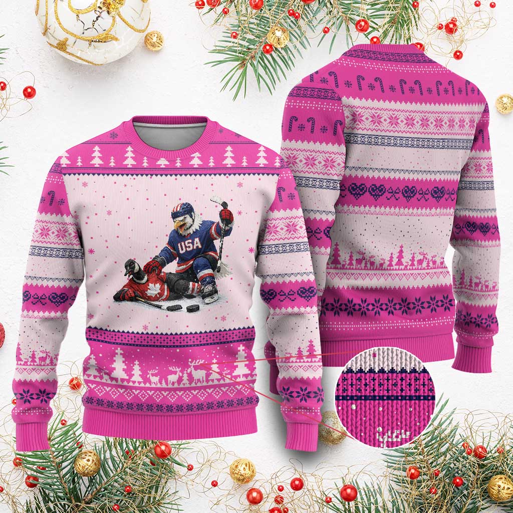USA Eagle Vs Canada Loon Rivalry Graphic Ugly Christmas Sweater Funny Sports Fan Ice Hockey Game Day Supporter