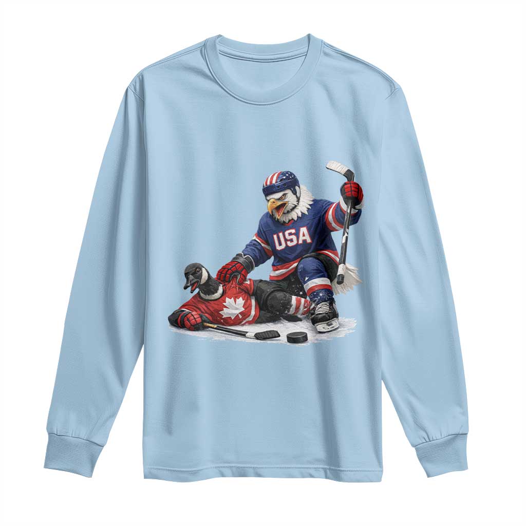 USA Eagle Vs Canada Loon Rivalry Graphic Long Sleeve Shirt Funny Sports Fan Ice Hockey Game Day Supporter