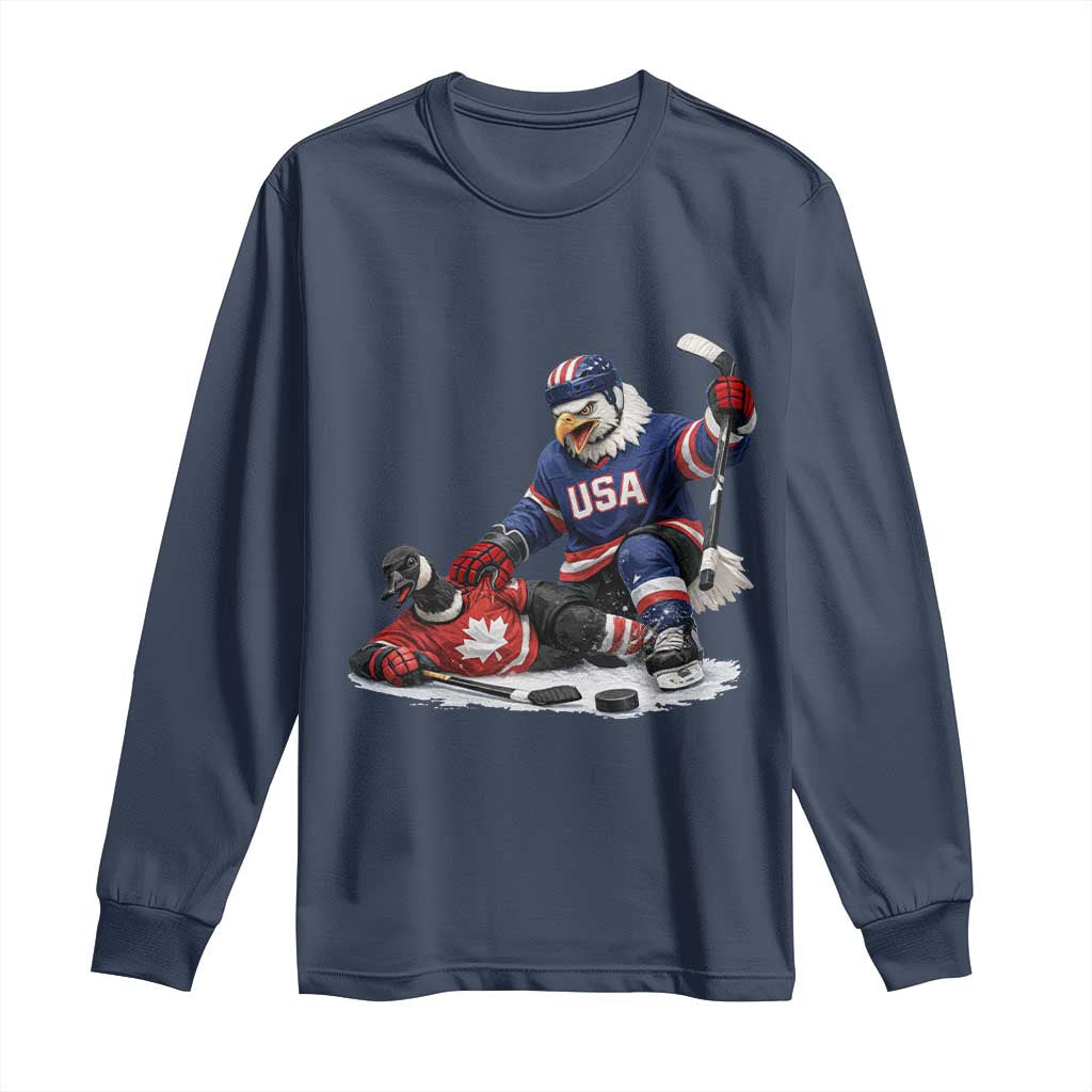 USA Eagle Vs Canada Loon Rivalry Graphic Long Sleeve Shirt Funny Sports Fan Ice Hockey Game Day Supporter