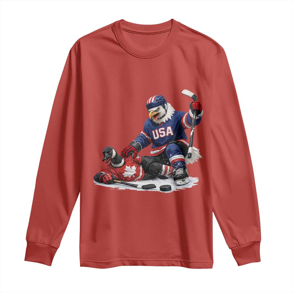 USA Eagle Vs Canada Loon Rivalry Graphic Long Sleeve Shirt Funny Sports Fan Ice Hockey Game Day Supporter