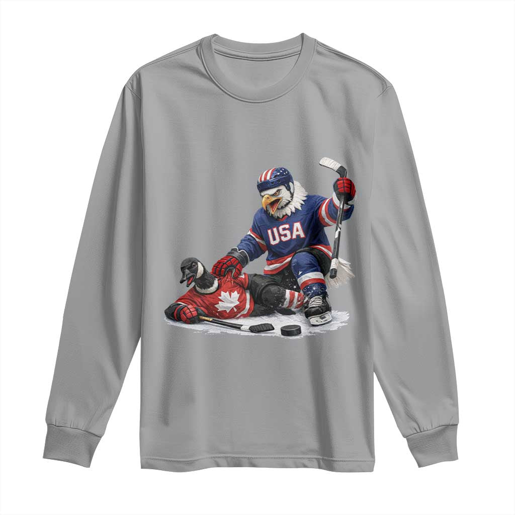 USA Eagle Vs Canada Loon Rivalry Graphic Long Sleeve Shirt Funny Sports Fan Ice Hockey Game Day Supporter