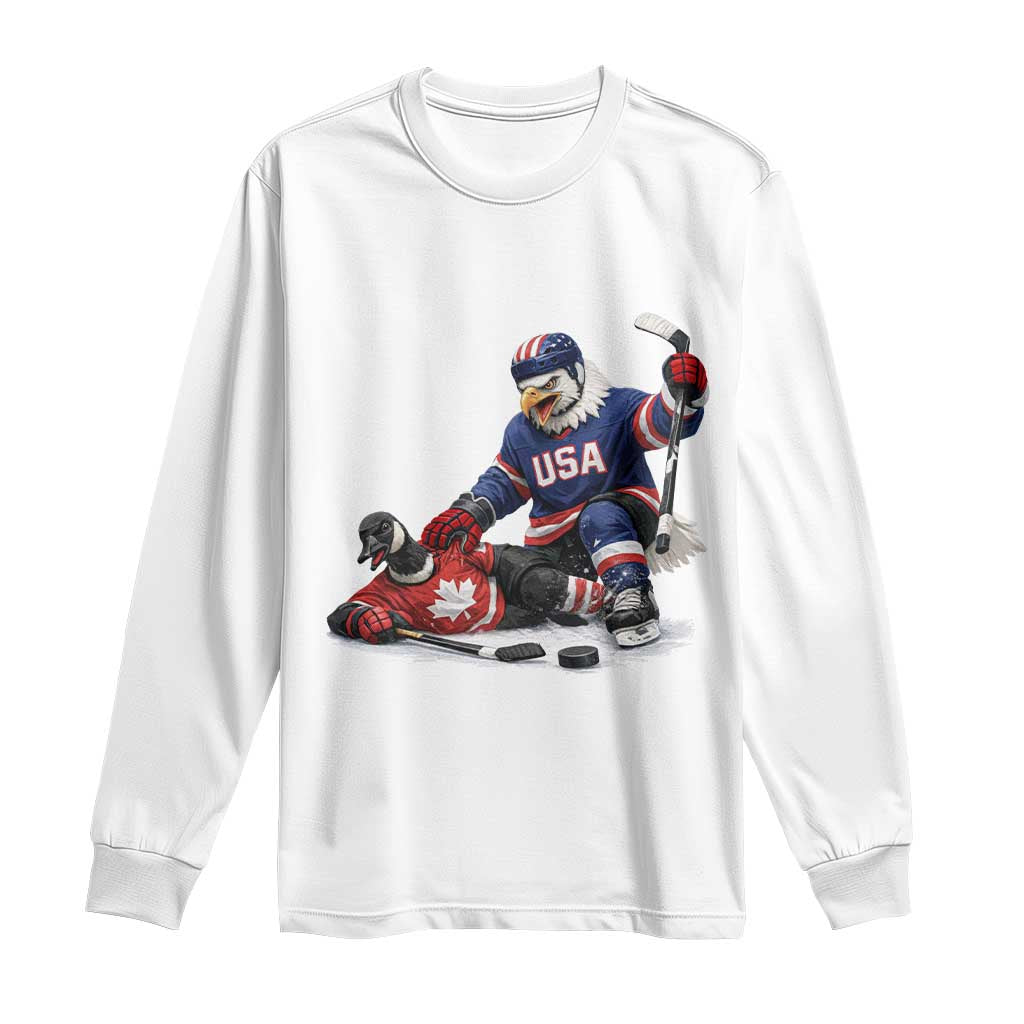 USA Eagle Vs Canada Loon Rivalry Graphic Long Sleeve Shirt Funny Sports Fan Ice Hockey Game Day Supporter