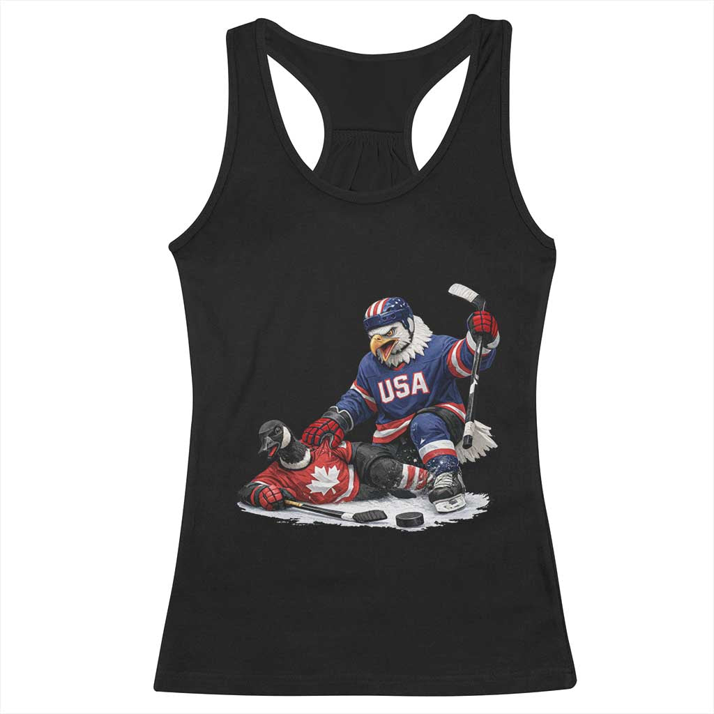 USA Eagle Vs Canada Loon Rivalry Graphic Racerback Tank Top Funny Sports Fan Ice Hockey Game Day Supporter
