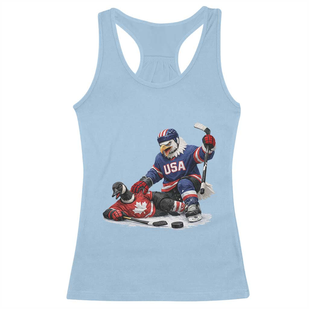 USA Eagle Vs Canada Loon Rivalry Graphic Racerback Tank Top Funny Sports Fan Ice Hockey Game Day Supporter