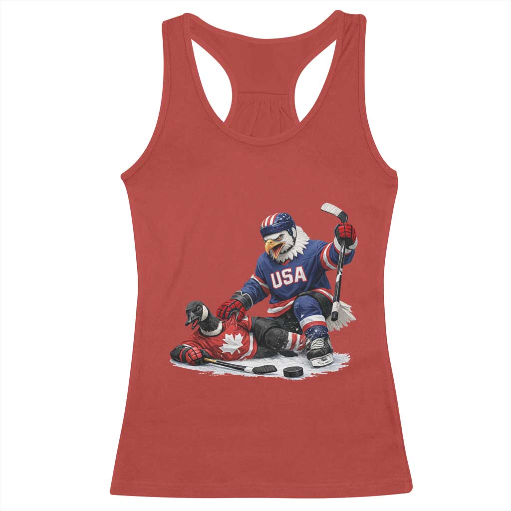 USA Eagle Vs Canada Loon Rivalry Graphic Racerback Tank Top Funny Sports Fan Ice Hockey Game Day Supporter