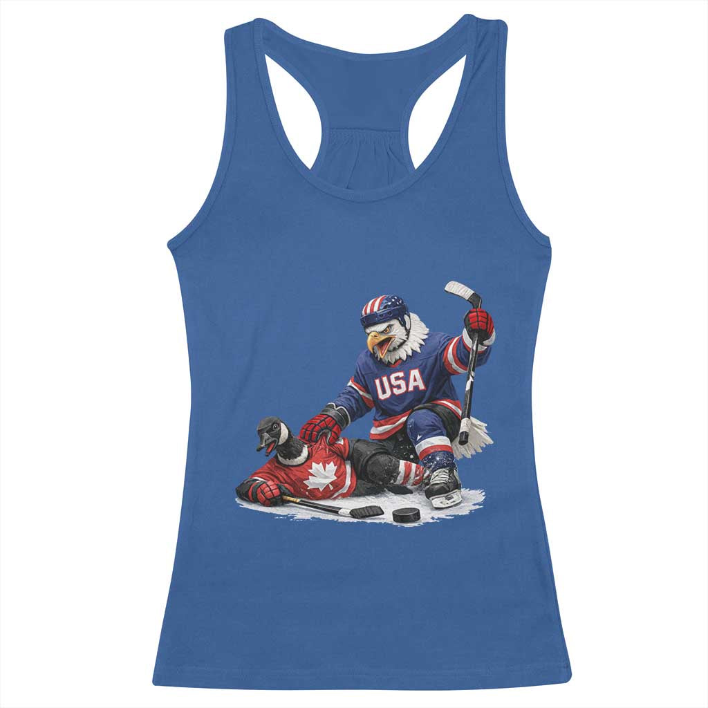 USA Eagle Vs Canada Loon Rivalry Graphic Racerback Tank Top Funny Sports Fan Ice Hockey Game Day Supporter