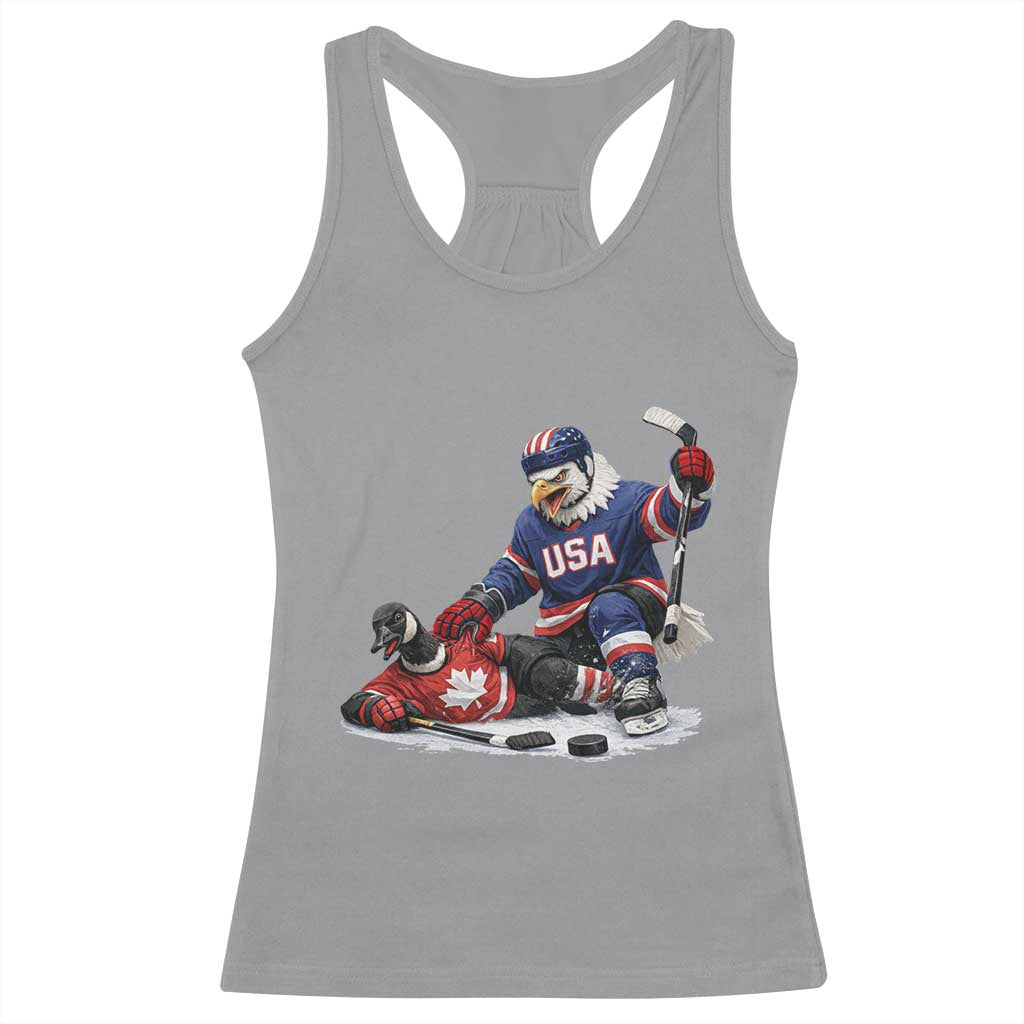 USA Eagle Vs Canada Loon Rivalry Graphic Racerback Tank Top Funny Sports Fan Ice Hockey Game Day Supporter