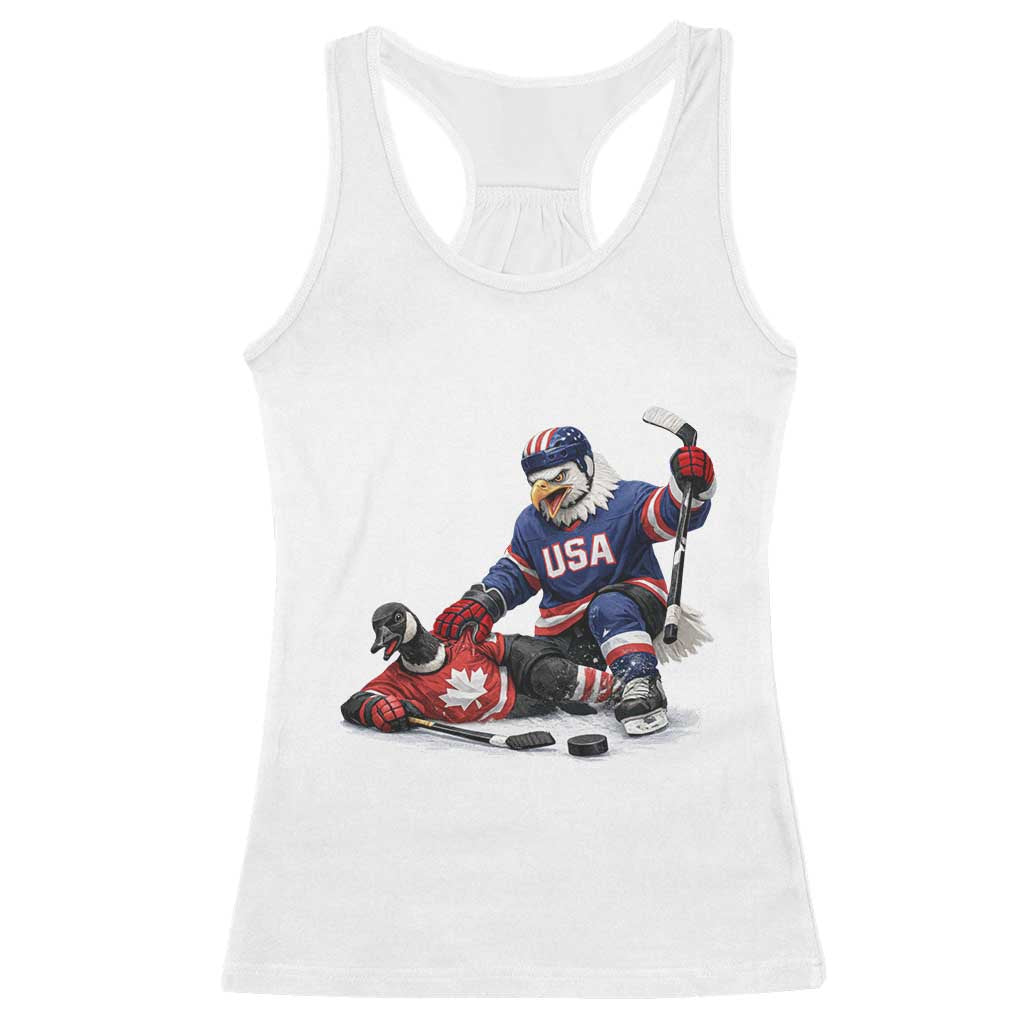 USA Eagle Vs Canada Loon Rivalry Graphic Racerback Tank Top Funny Sports Fan Ice Hockey Game Day Supporter