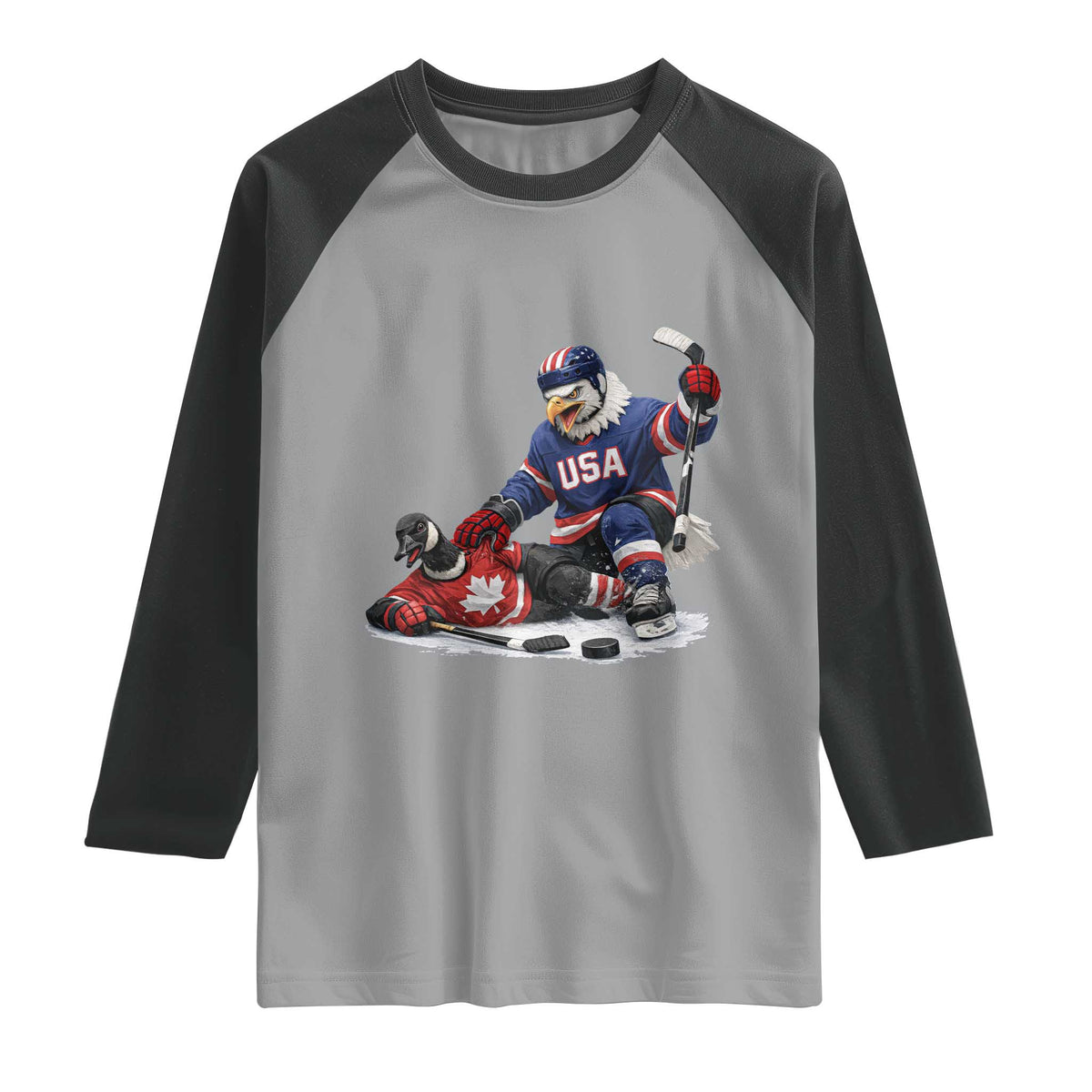 USA Eagle Vs Canada Loon Rivalry Graphic Raglan Shirt Funny Sports Fan Ice Hockey Game Day Supporter