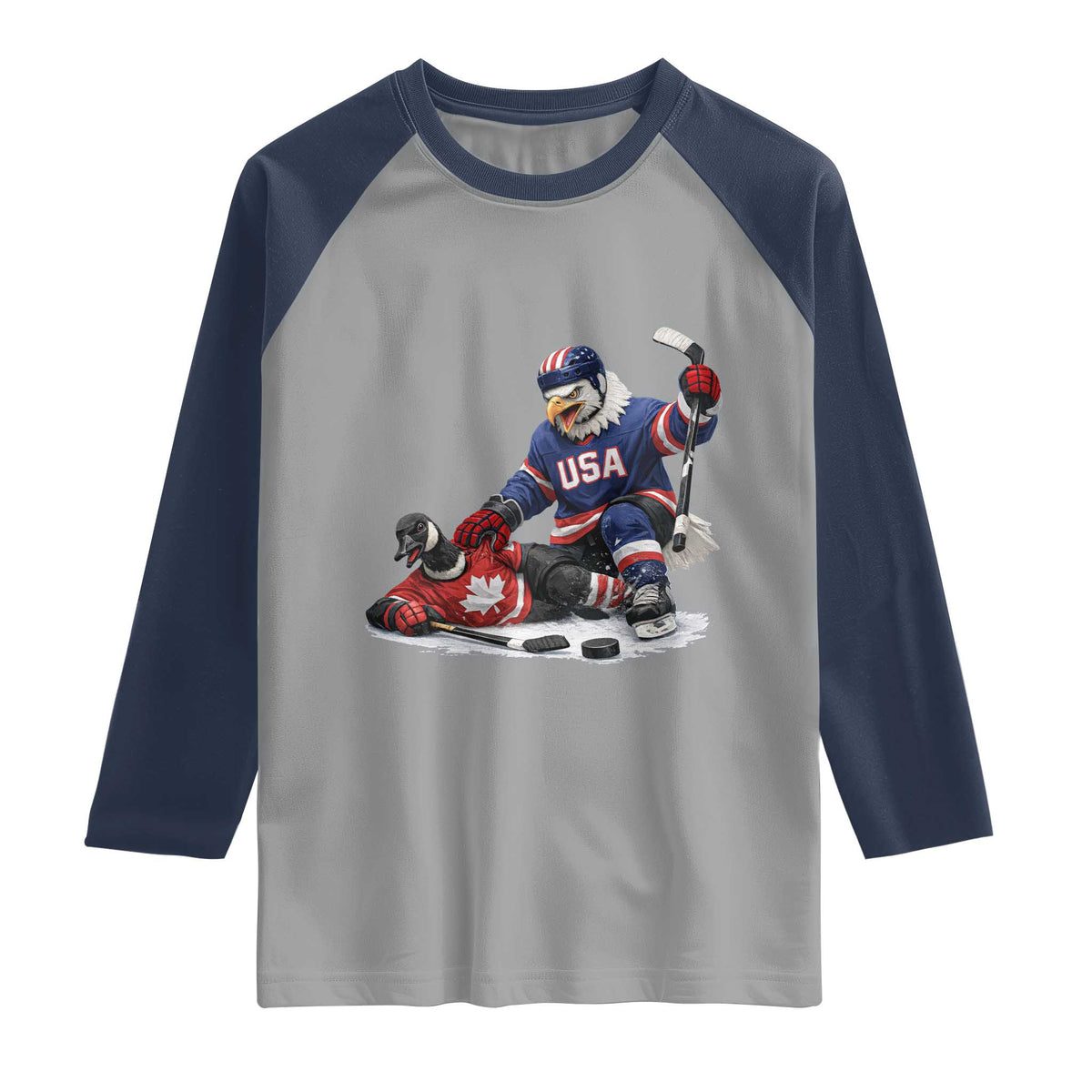 USA Eagle Vs Canada Loon Rivalry Graphic Raglan Shirt Funny Sports Fan Ice Hockey Game Day Supporter