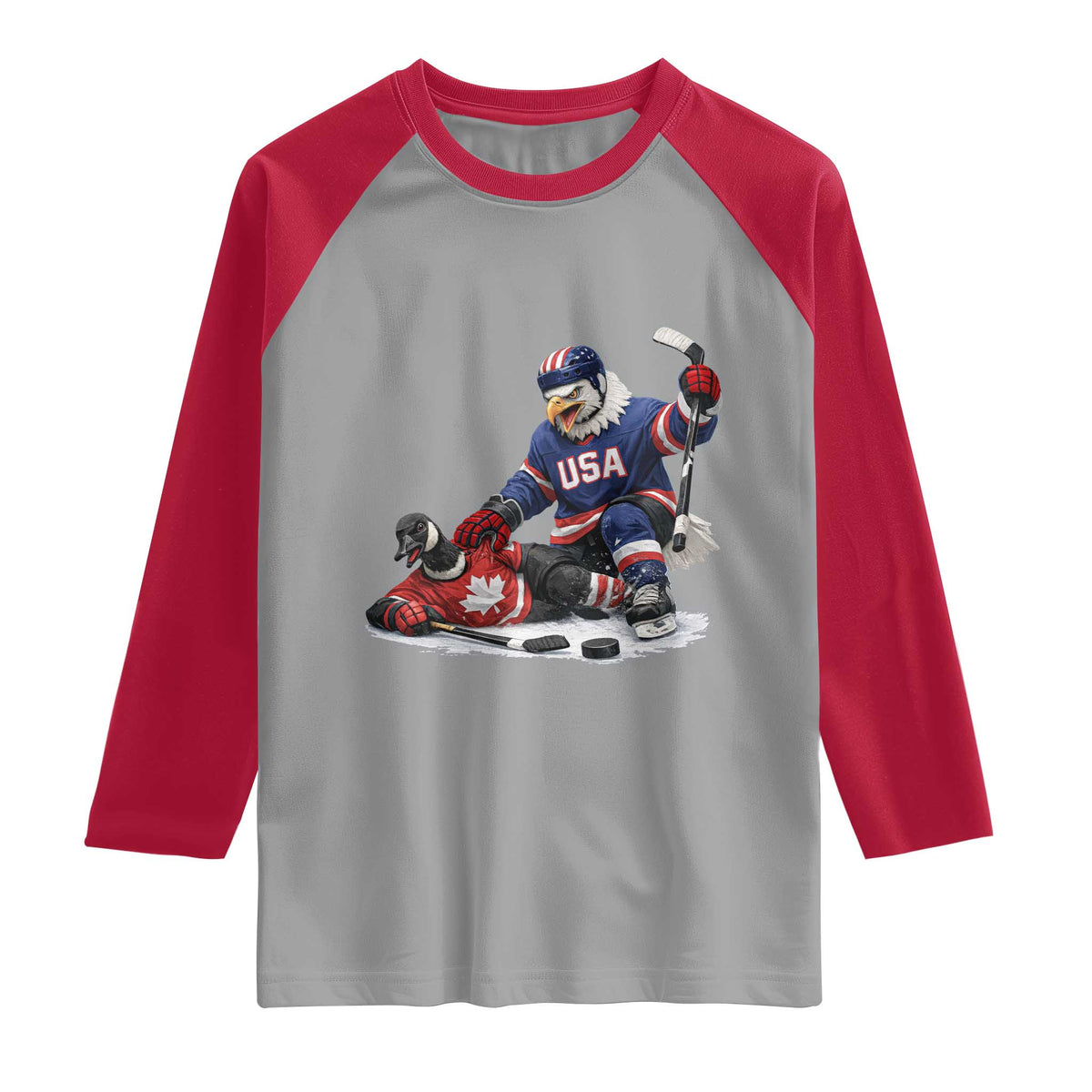 USA Eagle Vs Canada Loon Rivalry Graphic Raglan Shirt Funny Sports Fan Ice Hockey Game Day Supporter