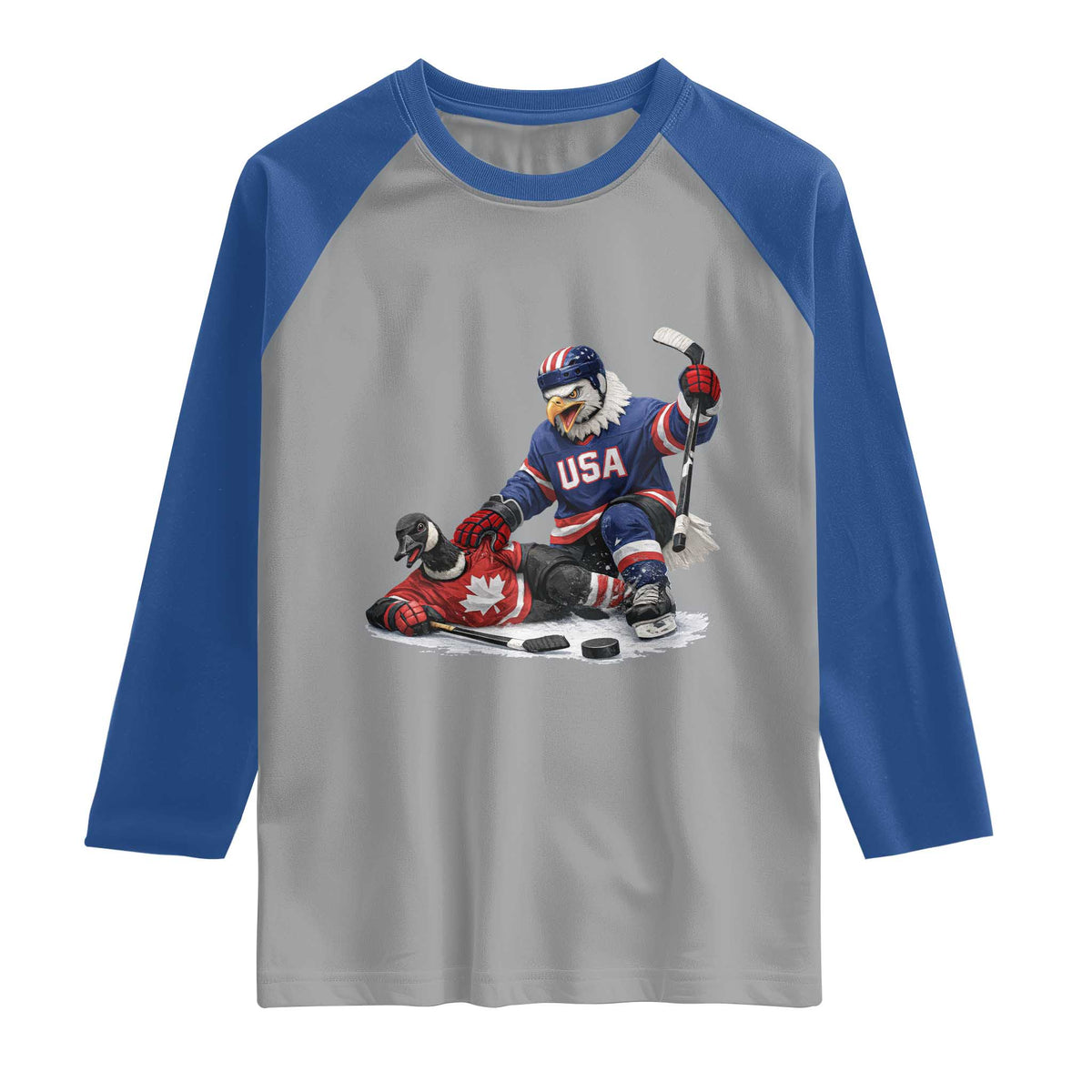 USA Eagle Vs Canada Loon Rivalry Graphic Raglan Shirt Funny Sports Fan Ice Hockey Game Day Supporter