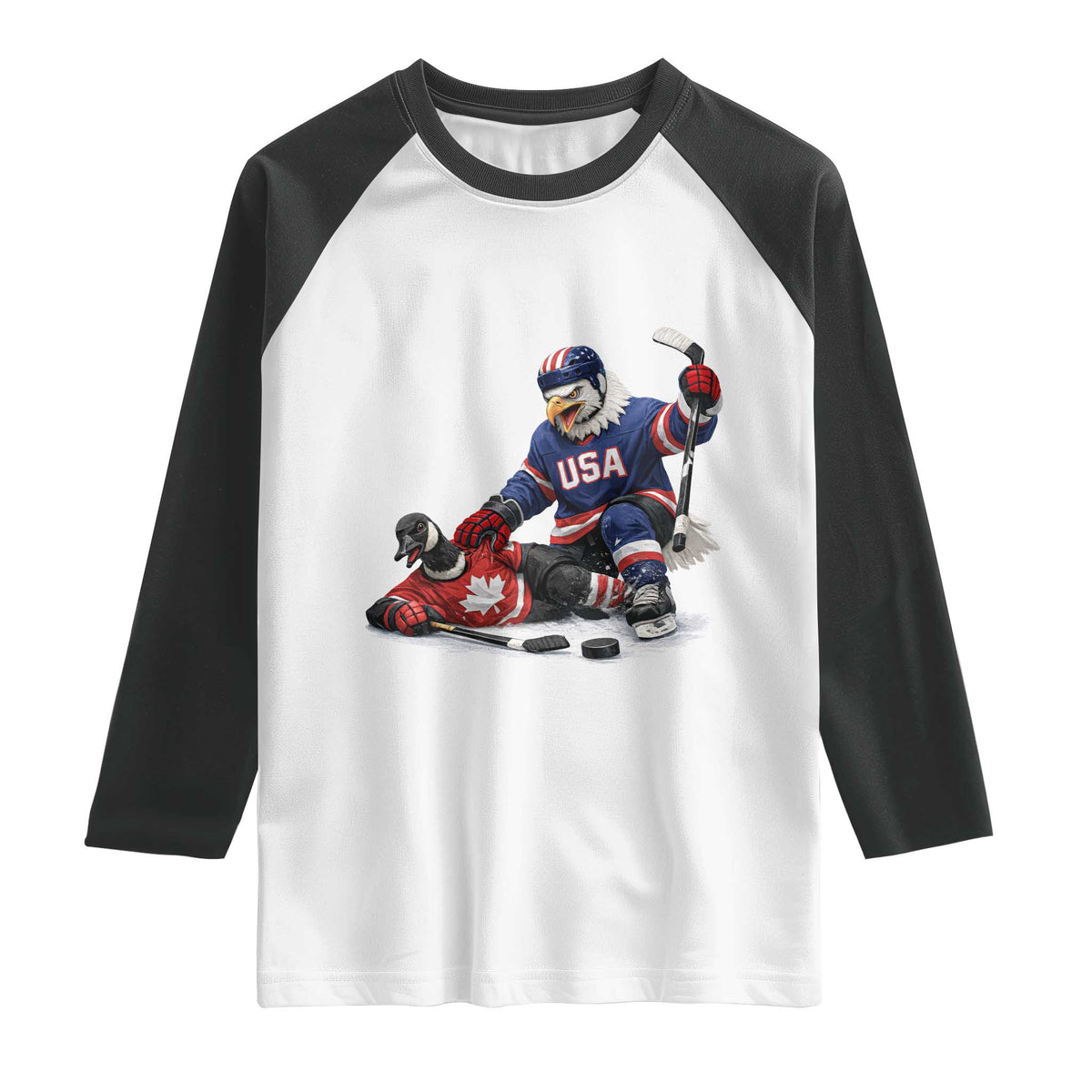 USA Eagle Vs Canada Loon Rivalry Graphic Raglan Shirt Funny Sports Fan Ice Hockey Game Day Supporter