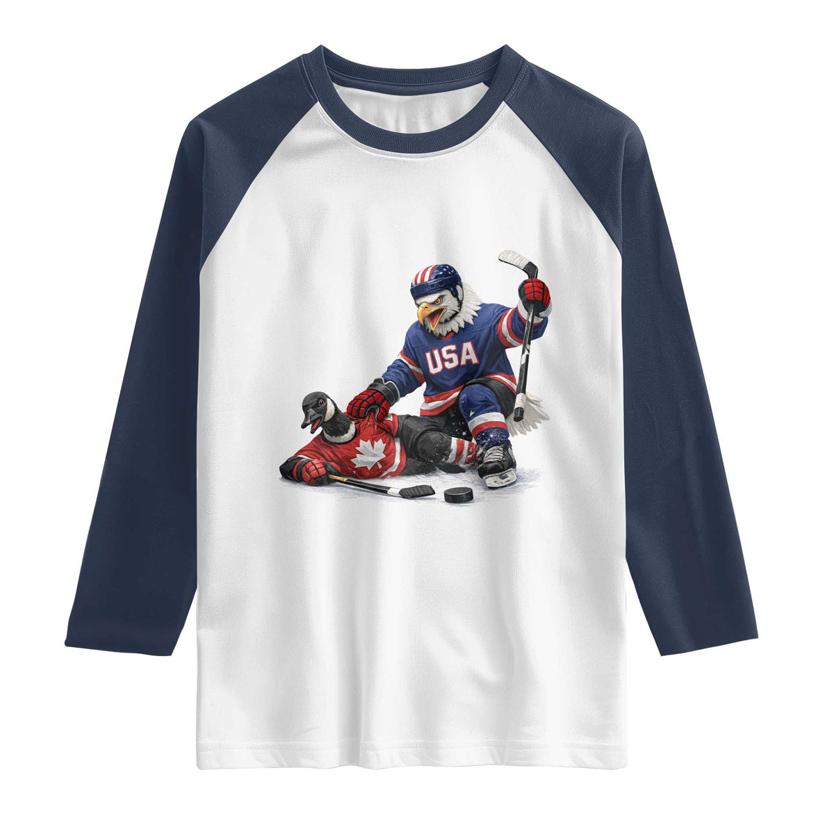 USA Eagle Vs Canada Loon Rivalry Graphic Raglan Shirt Funny Sports Fan Ice Hockey Game Day Supporter
