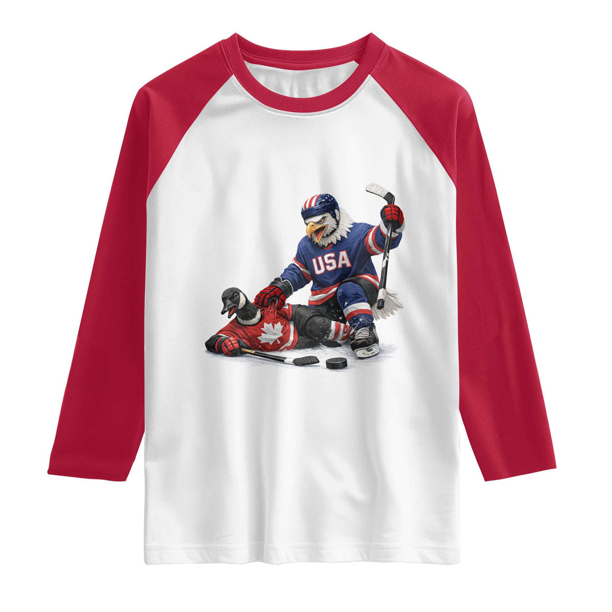 USA Eagle Vs Canada Loon Rivalry Graphic Raglan Shirt Funny Sports Fan Ice Hockey Game Day Supporter