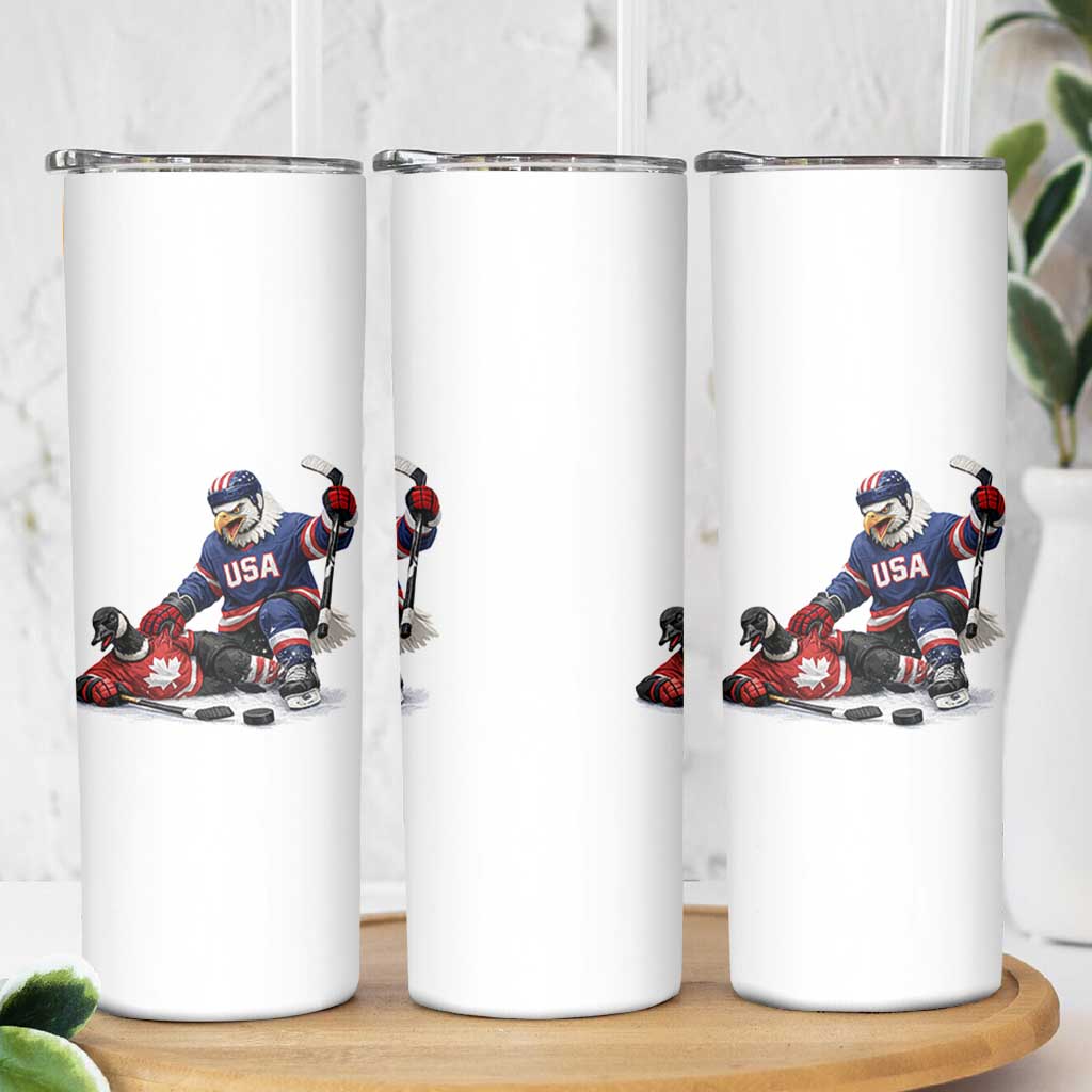 USA Eagle Vs Canada Loon Rivalry Graphic Skinny Tumbler Funny Sports Fan Ice Hockey Game Day Supporter