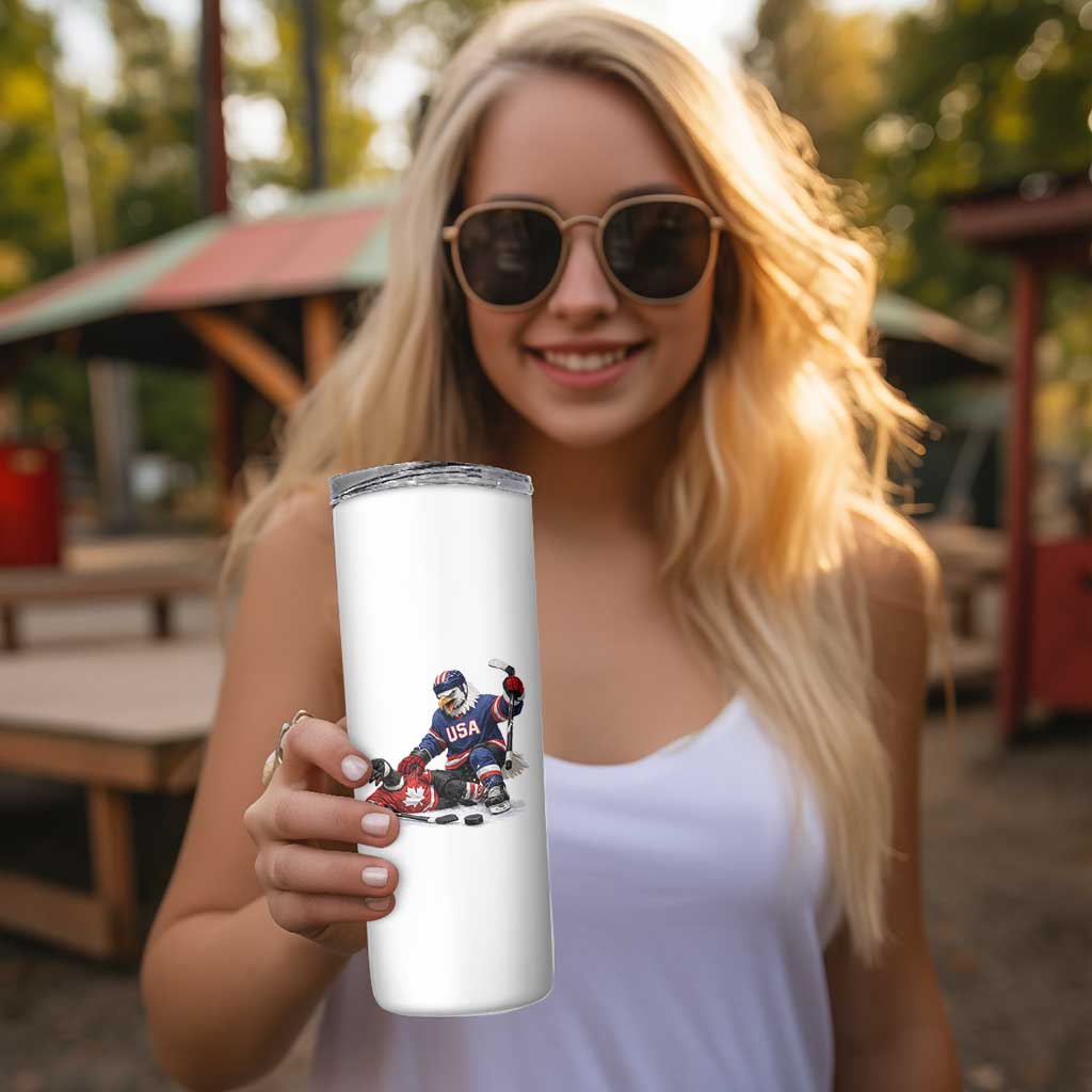 USA Eagle Vs Canada Loon Rivalry Graphic Skinny Tumbler Funny Sports Fan Ice Hockey Game Day Supporter