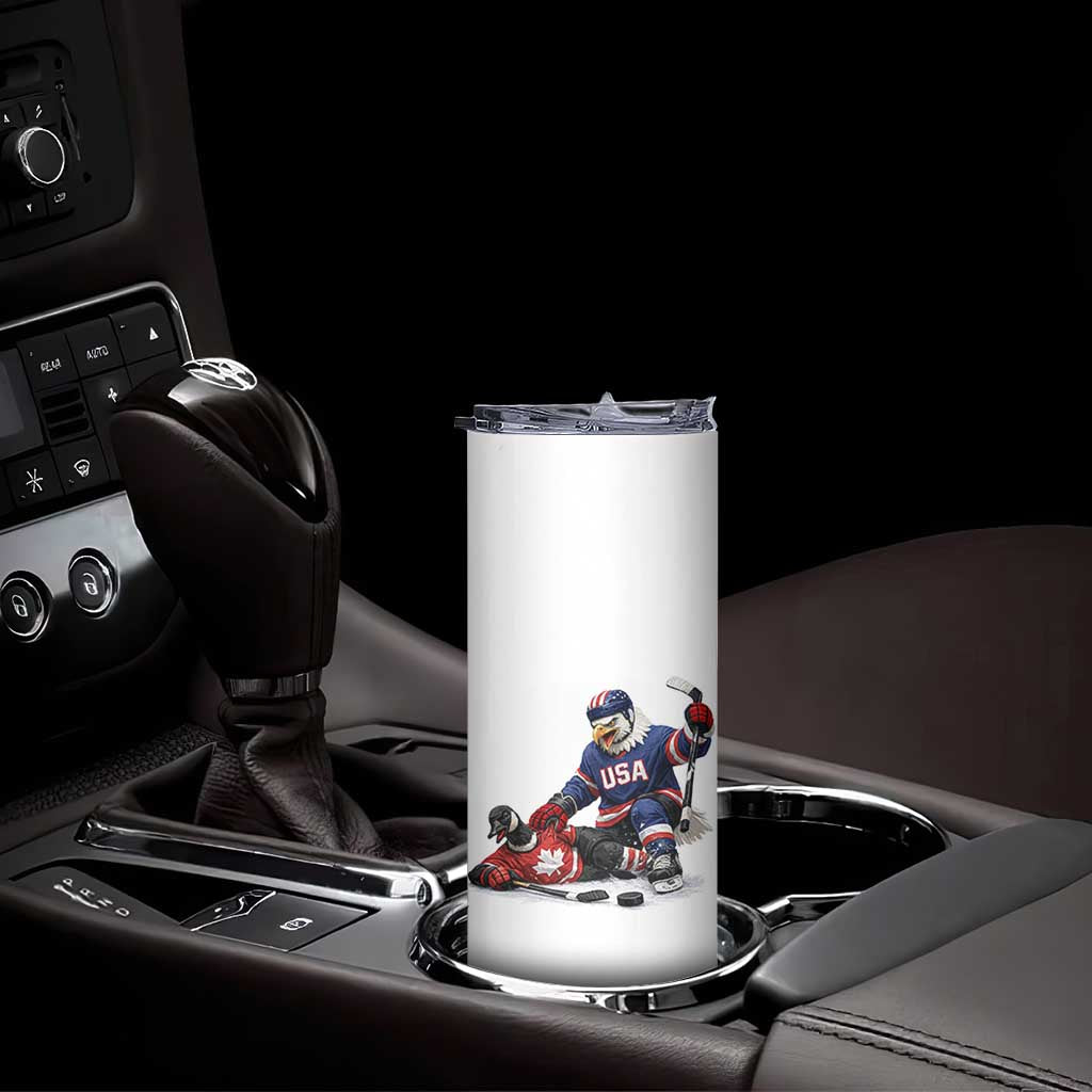 USA Eagle Vs Canada Loon Rivalry Graphic Skinny Tumbler Funny Sports Fan Ice Hockey Game Day Supporter