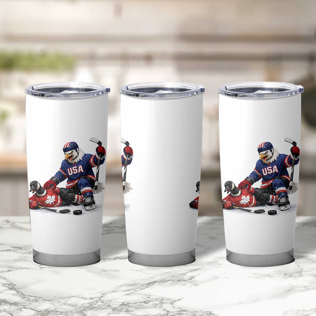 USA Eagle Vs Canada Loon Rivalry Graphic Tumbler Cup Funny Sports Fan Ice Hockey Game Day Supporter
