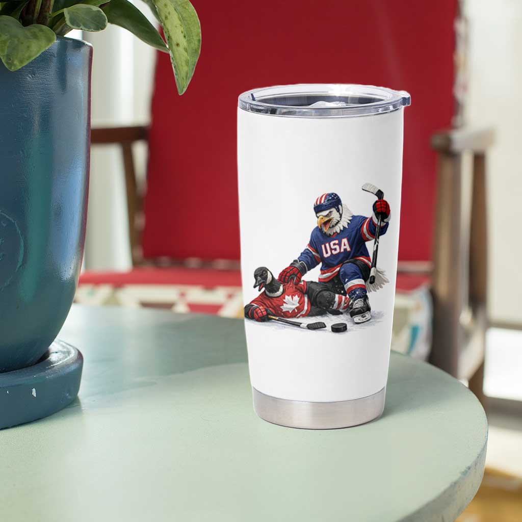 USA Eagle Vs Canada Loon Rivalry Graphic Tumbler Cup Funny Sports Fan Ice Hockey Game Day Supporter