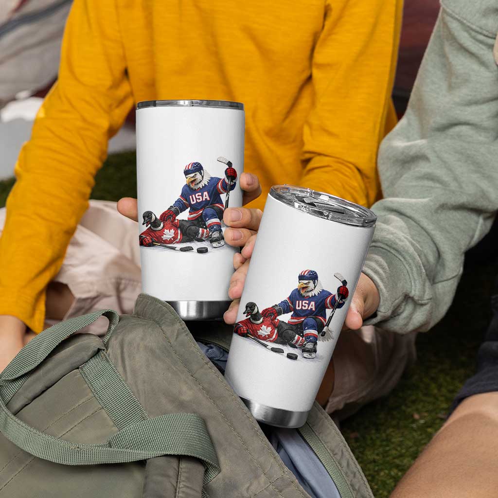 USA Eagle Vs Canada Loon Rivalry Graphic Tumbler Cup Funny Sports Fan Ice Hockey Game Day Supporter