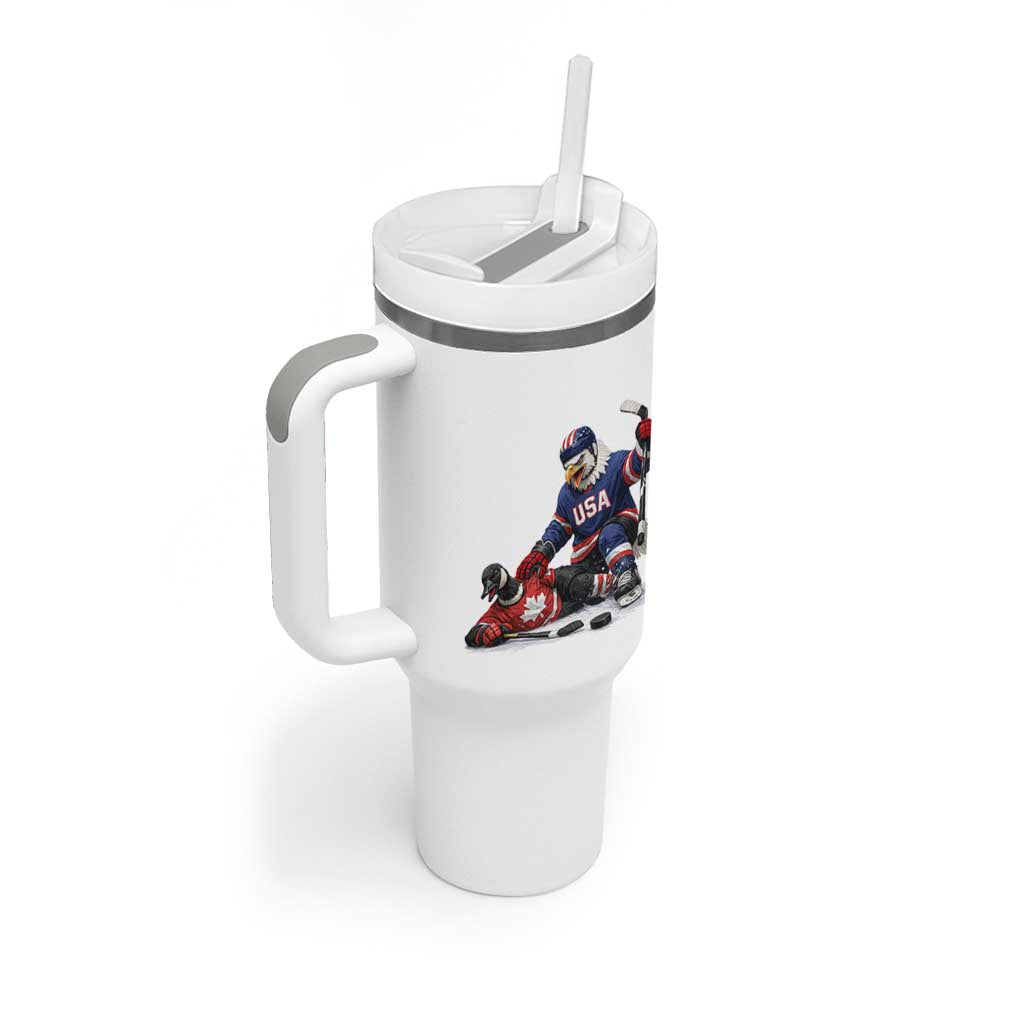 USA Eagle Vs Canada Loon Rivalry Graphic Tumbler With Handle Funny Sports Fan Ice Hockey Game Day Supporter