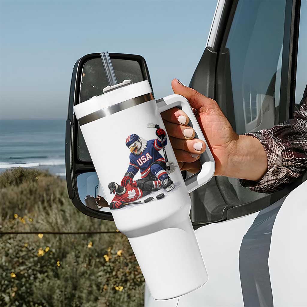 USA Eagle Vs Canada Loon Rivalry Graphic Tumbler With Handle Funny Sports Fan Ice Hockey Game Day Supporter
