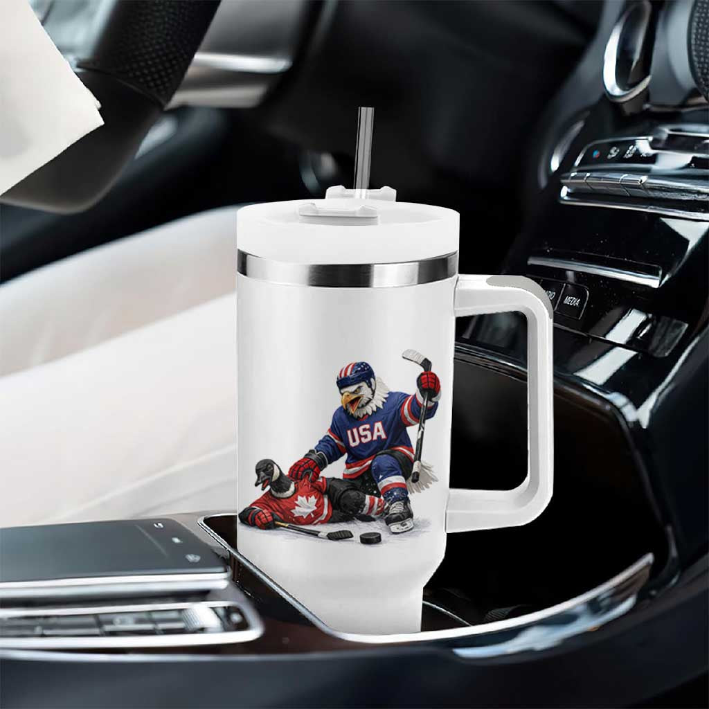 USA Eagle Vs Canada Loon Rivalry Graphic Tumbler With Handle Funny Sports Fan Ice Hockey Game Day Supporter
