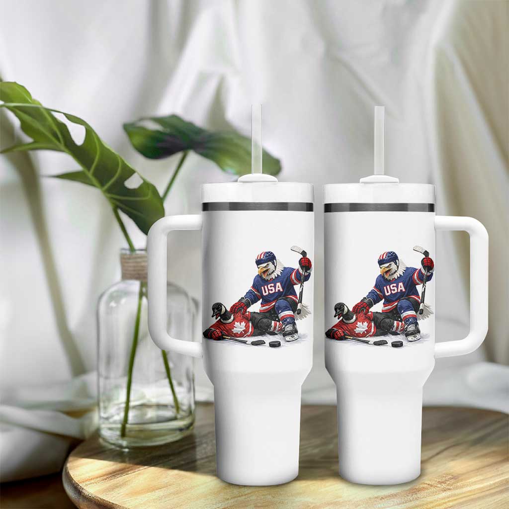 USA Eagle Vs Canada Loon Rivalry Graphic Tumbler With Handle Funny Sports Fan Ice Hockey Game Day Supporter