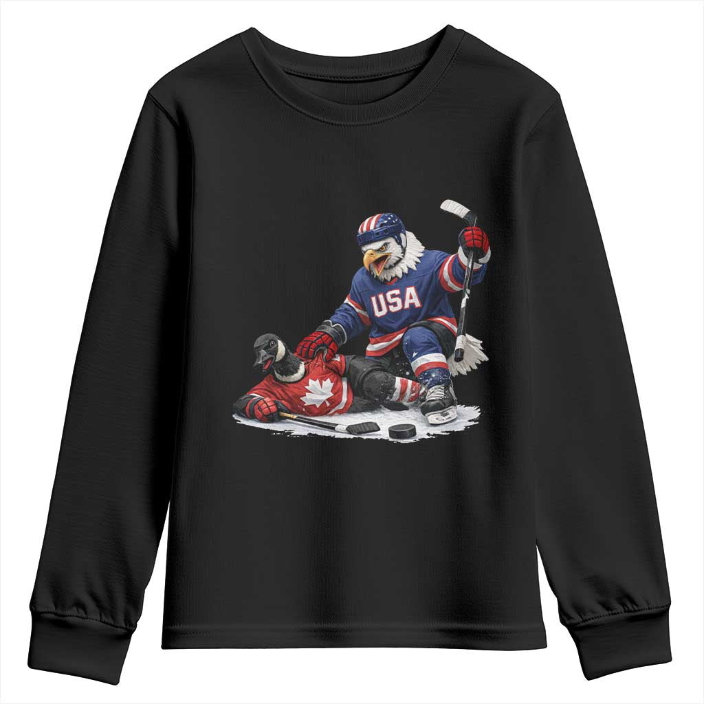 USA Eagle Vs Canada Loon Rivalry Graphic Youth Sweatshirt Funny Sports Fan Ice Hockey Game Day Supporter