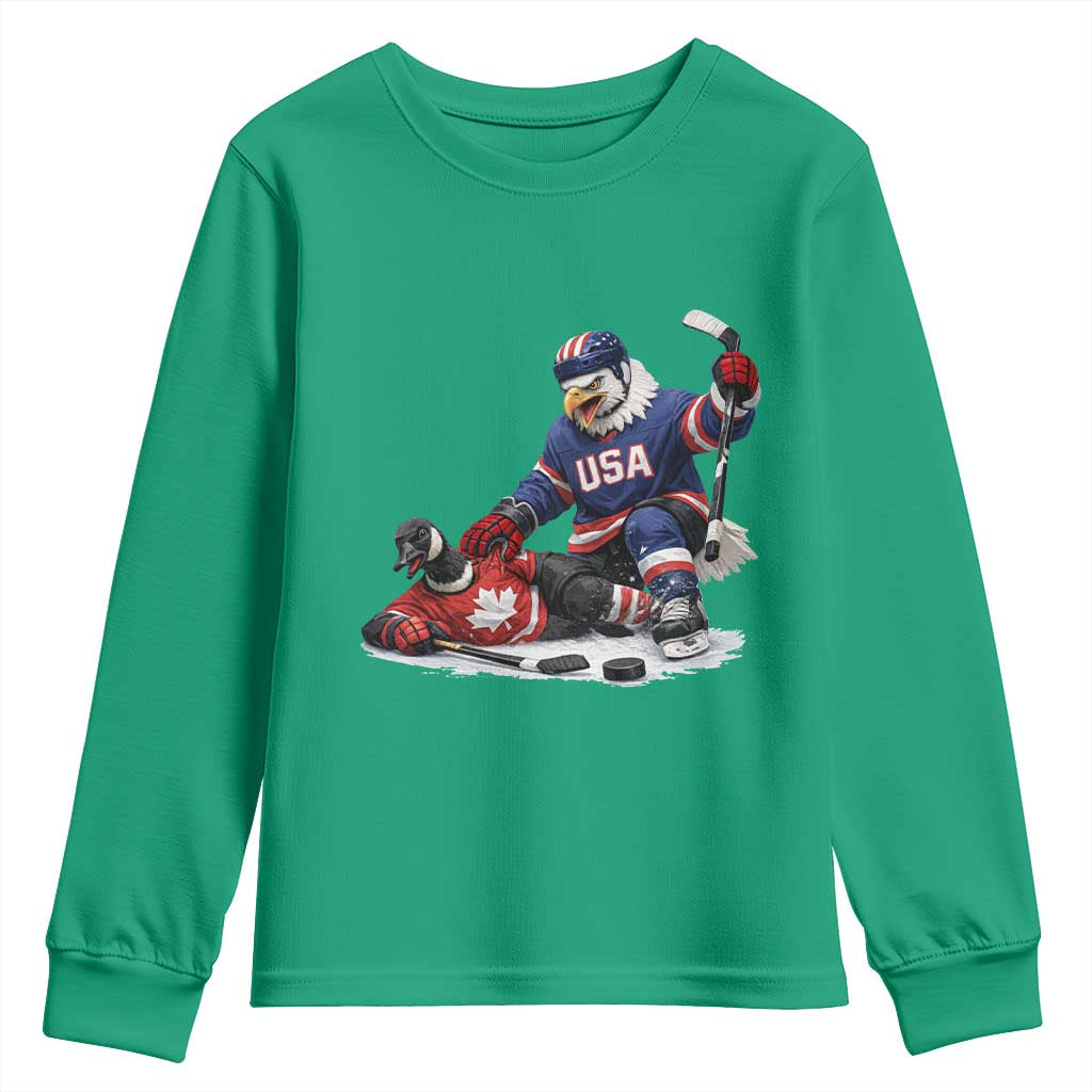 USA Eagle Vs Canada Loon Rivalry Graphic Youth Sweatshirt Funny Sports Fan Ice Hockey Game Day Supporter